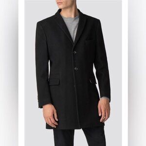 Ben Sherman Men's Coat Wool Blend Tailored Overcoat Topper Black Size Medium